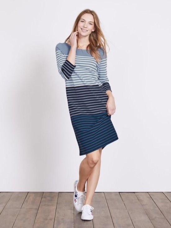 Boden Dresses & Skirts - Boden Blue Stripe Three-Quarter Long Sleeve Dress